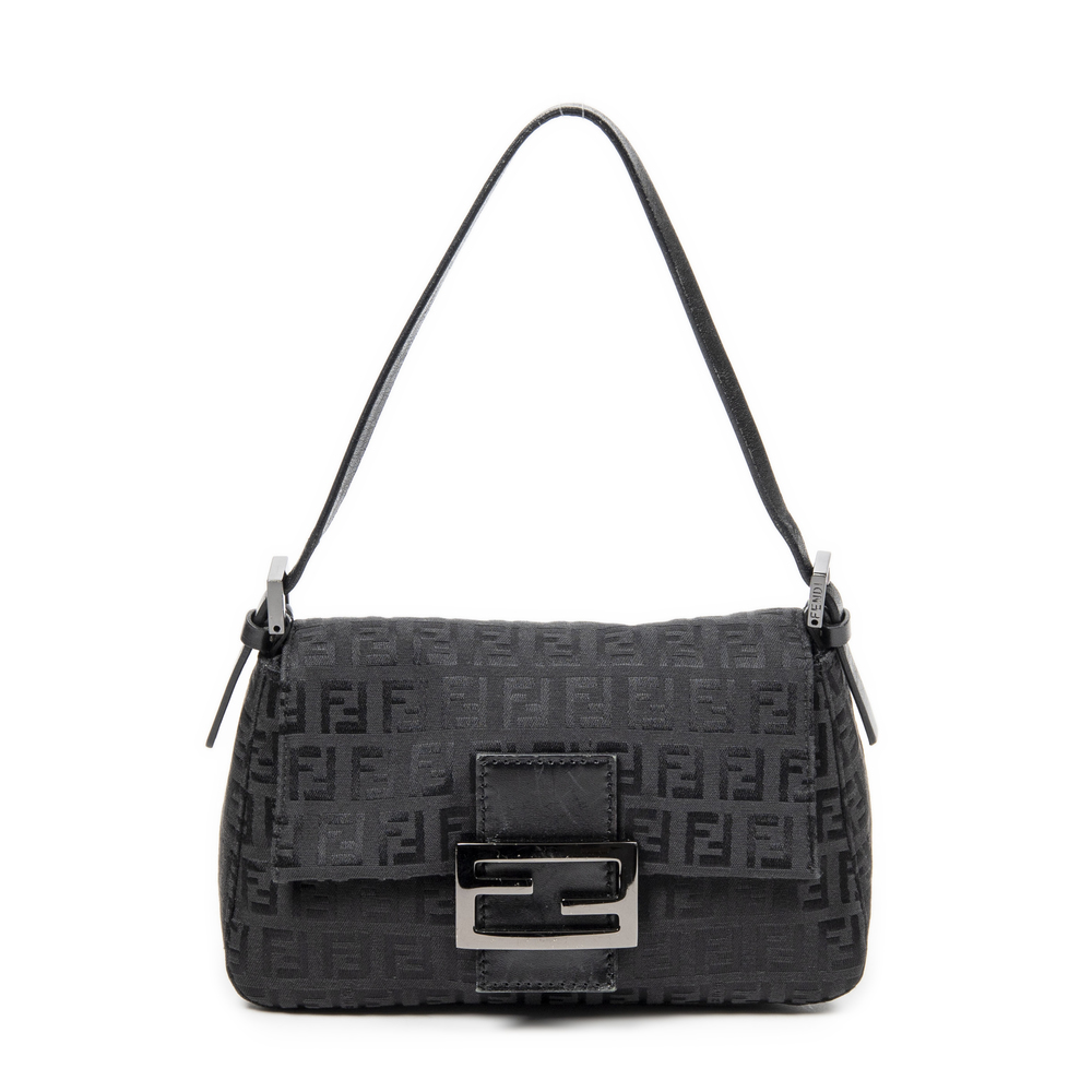 Fendi Black FF Logo Shoulder Bag with Silver Hardware
